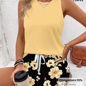 SHEIN LUNE 2pcs Casual Floral Print Color Block Plus Size Set